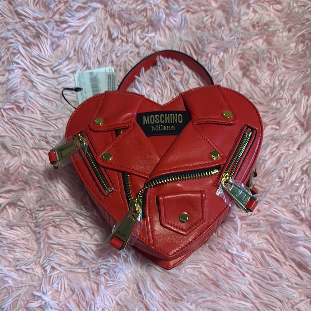 Moschino Red Heart-Shaped Mini Bag with Gold Hardware